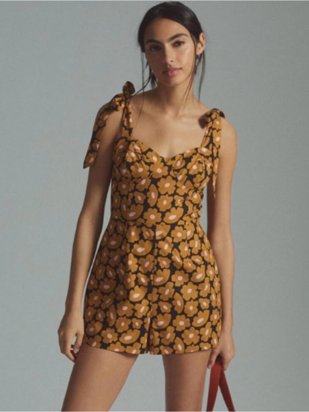 Anthropologie Hutch Daisy Floral Print Corset Playsuit Romper Orange Motif